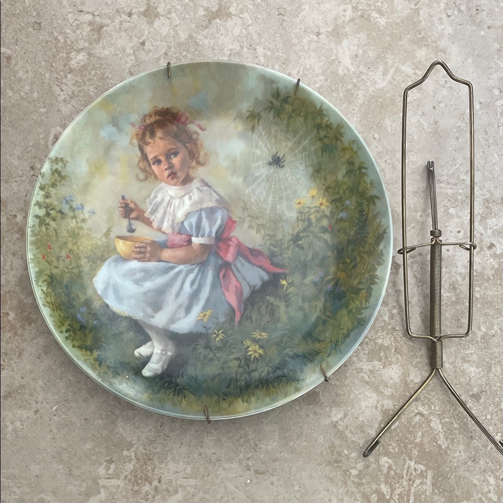 Decorative Plate with Girl and Spider Web Design